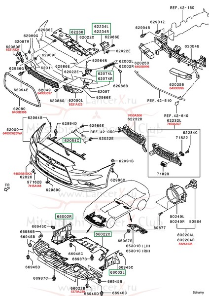 Амортизатор бампера переднего 62025 B   Mitsubishi Lancer X
