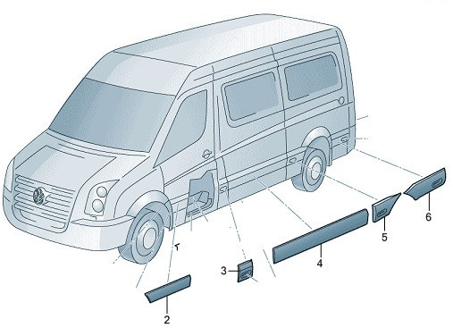 Молдинги кузова, комплект на правую сторону Volkswagen Crafter Средняя база 2012 2.5 Дизель Днепр