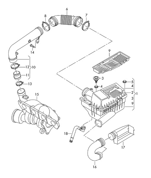 Корпус воздушного фильтра в сборе 5C0129601D   Volkswagen Beetle, Volkswagen Jetta, Volkswagen Passat