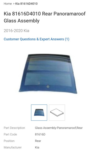 Скло панорами заднє не рухоме Kia Optima 4  2016 2.4 Бензин 