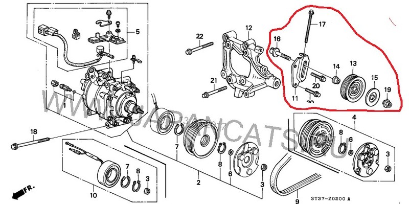 Ролик и опора натяжителя ремня кондиционера Honda Civic fastbek (лифтбек) 1995 г.  1.4 л бензин Киев