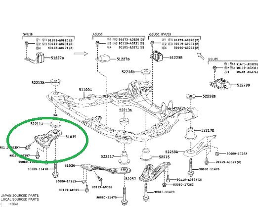 Кронштейн подрамника Toyota Highlander  2015 3.5 Бензин Ровно