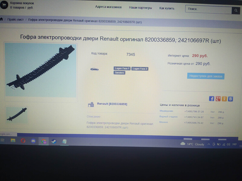 Гофра проводки дверного проёма Dacia Sandero хэтчбек 2009 г.  1.4 л бензин Сквира