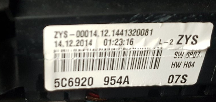 Приборка 5C6920 954A 07S   Volkswagen Jetta