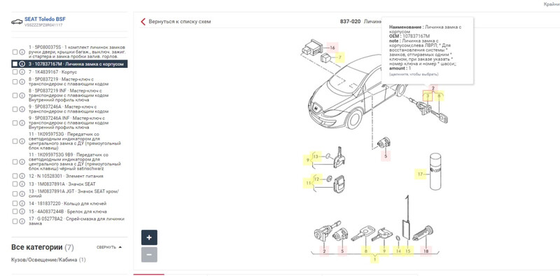 Личинка замку дверей Seat Toledo  2008 