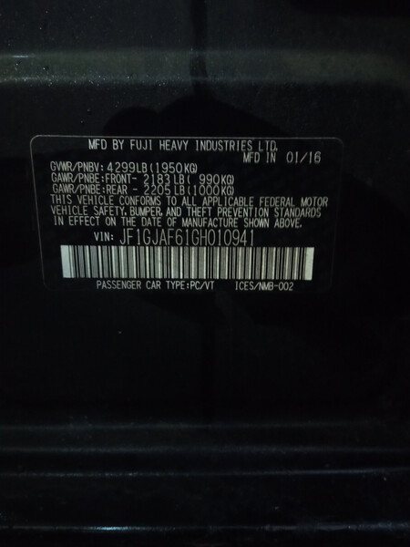 Дзеркало праве Subaru Impreza  2016 2.0 Бензин 