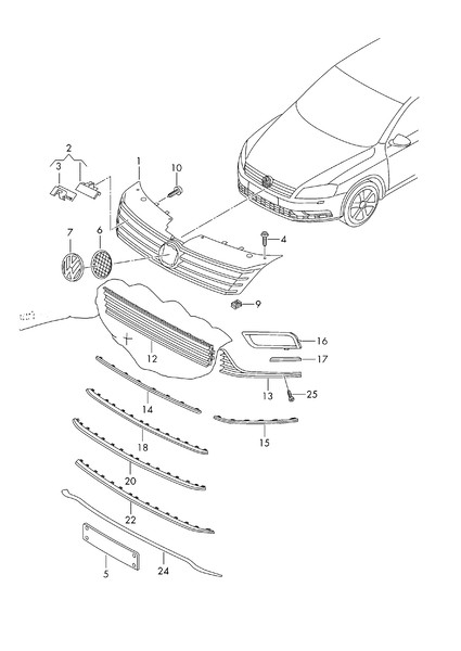 Решітка бампера 3AA853677С9В9   Volkswagen Passat